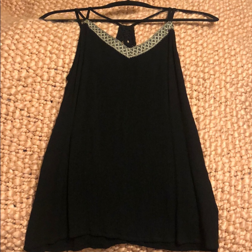 Black spaghetti strap tank with Aztec accents